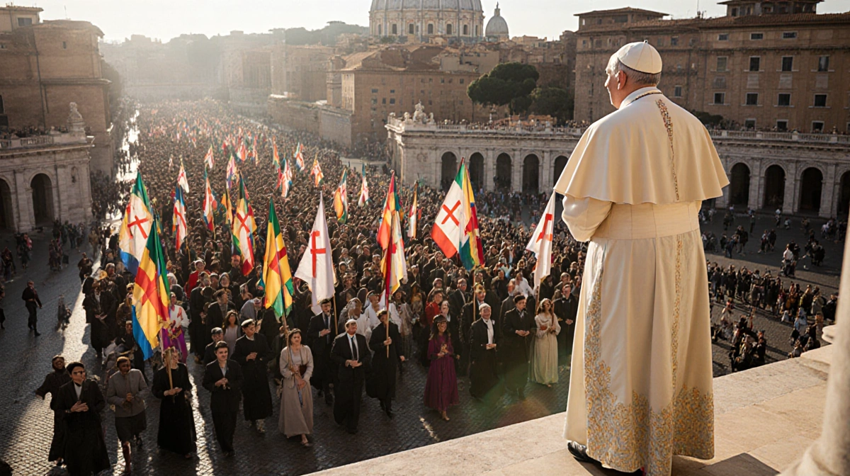 Pope Leo XIV stands on St. Peter