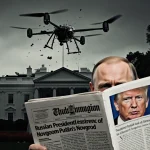 Damaged drone hovering above Putin