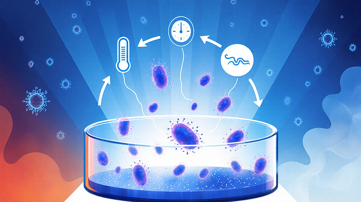 Salmonella bacteria grow in a Petri dish with arrows showing diarrhea fever and stomach cramps