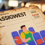 Person sits comfortably in Southwest Airlines seat with a vintage boarding pass reading Assigned Seating and a subtle airport