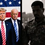 Maduro is escorted away by security forces in tones with split image showing president and Republican lawmakers in patriotic