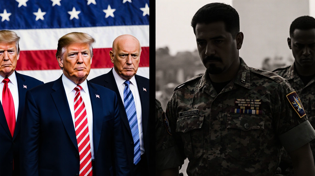 Maduro is escorted away by security forces in tones with split image showing president and Republican lawmakers in patriotic