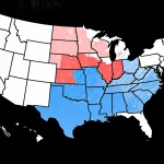 Map outlines new congressional districts with vibrant colors and subtle hover effects showing shifting power