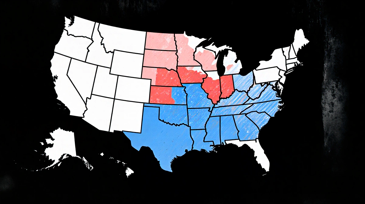 Map outlines new congressional districts with vibrant colors and subtle hover effects showing shifting power