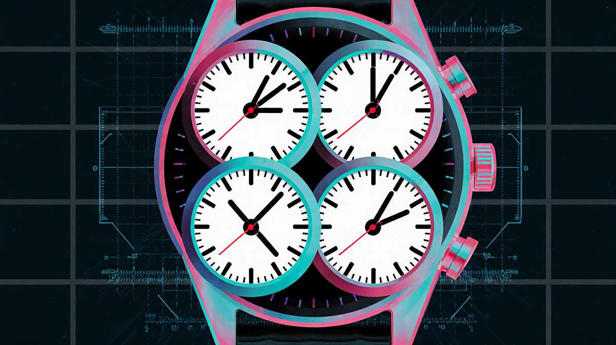 Overlapping clocks show Super Bowl kickoff time displays 6 p.m. 6:30 6:40 and 6:45 p.m. ET with bright color contrast