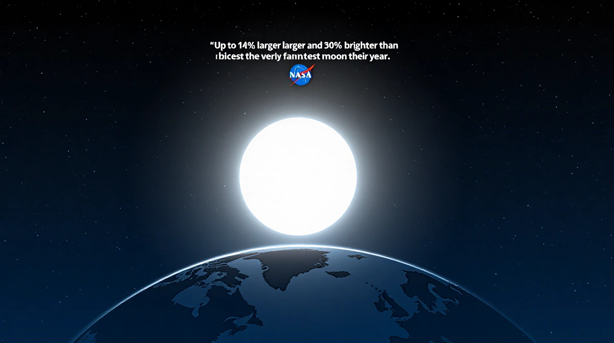 Supermoon shines brighter than usual with NASA quote near top and Earth's curvature in background
