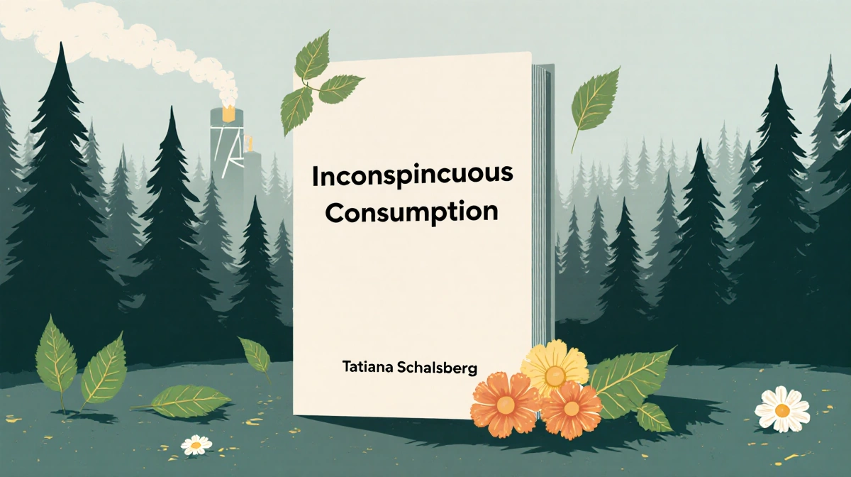 Book cover shows title and author with subtle forest background and scattered leaves emphasizing environmental focus.