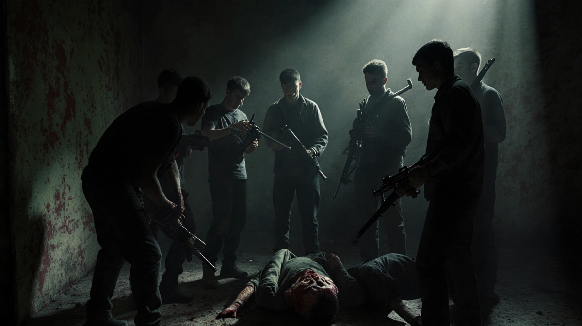 Armed gang tortures injured victims in dark alley with makeshift weapons and brutal chaos