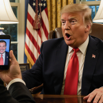 President Trump sits in Oval Office chair with Governor Tim Walz