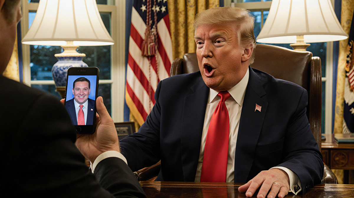 President Trump sits in Oval Office chair with Governor Tim Walz