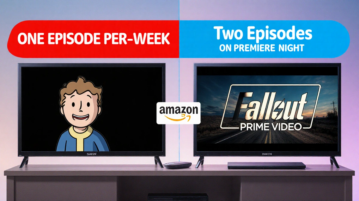 Split-screen television schedule comparison showing weekly episode releases with red banner and double episode premiere with 