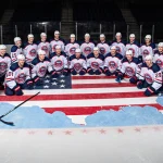 US hockey team gathers around North America map with new additions Keller Thompson Jones and teammates ready for Olympics