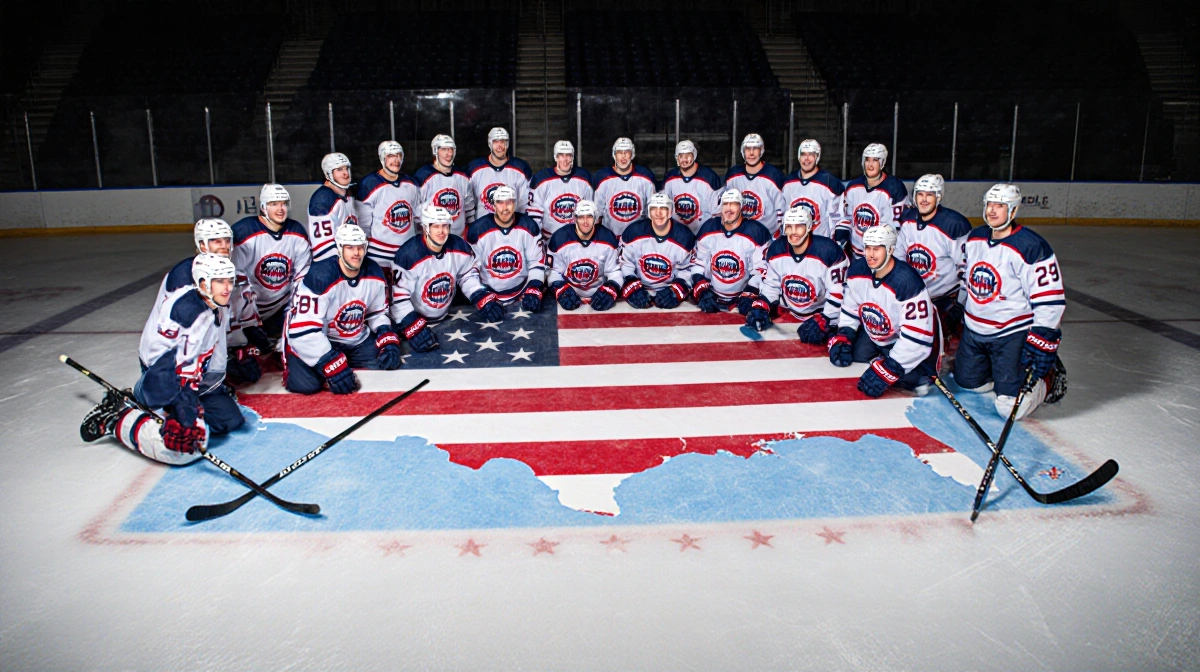 US hockey team gathers around North America map with new additions Keller Thompson Jones and teammates ready for Olympics