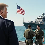 President Trump stands on USS Iwo Jima deck with flag fluttering while captured Maduro is led away in handcuffs by Delta Forc