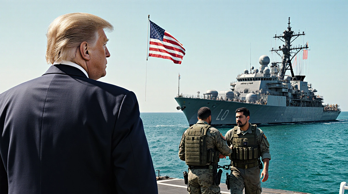 President Trump stands on USS Iwo Jima deck with flag fluttering while captured Maduro is led away in handcuffs by Delta Forc