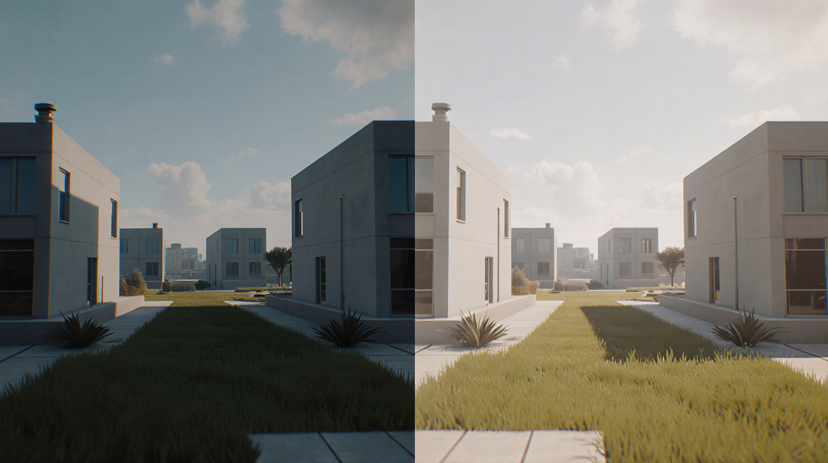 XeSS 3 compares fully rendered gaming scene with blurred interpolated frame generation on a split screen